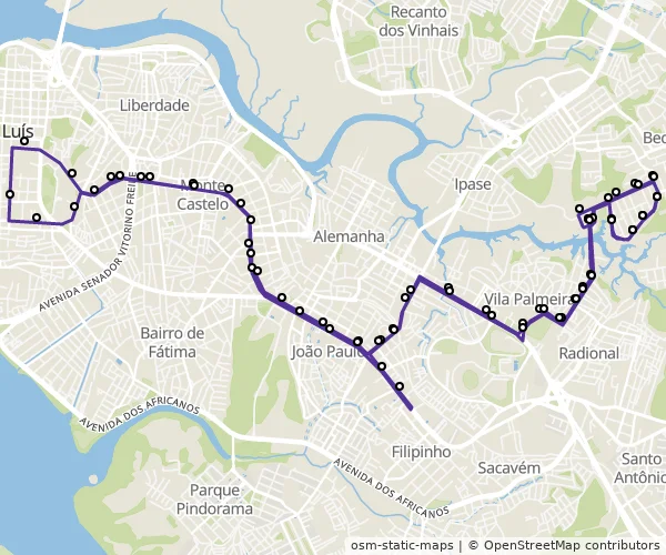 Mapa do itinerário da linha