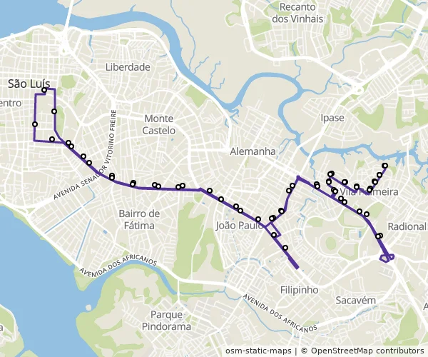 Mapa do itinerário da linha