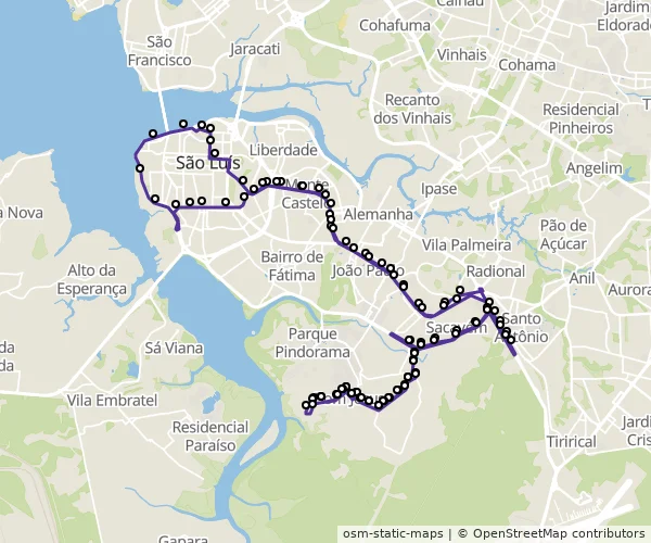 Mapa do itinerário da linha