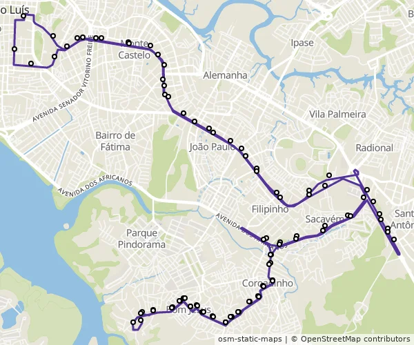 Mapa do itinerário da linha