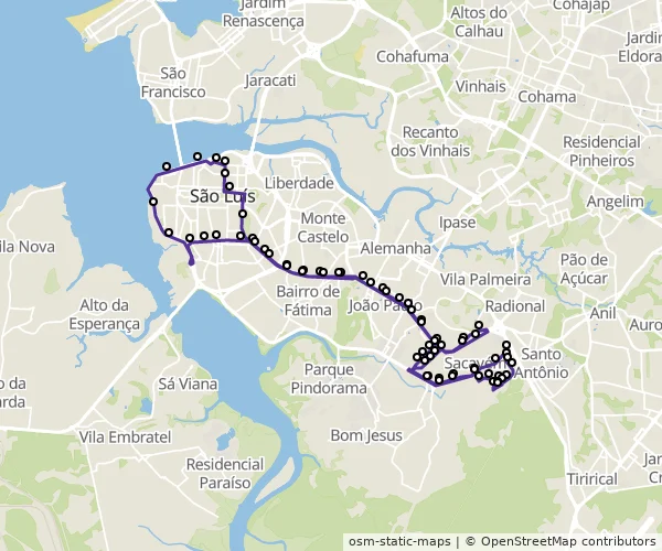 Mapa do itinerário da linha
