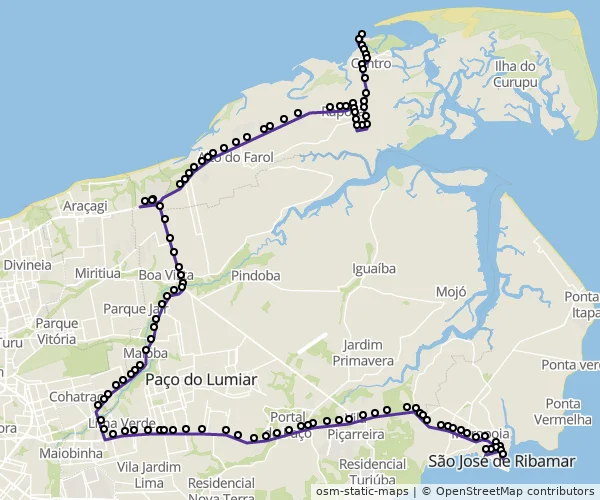 Mapa do itinerário da linha