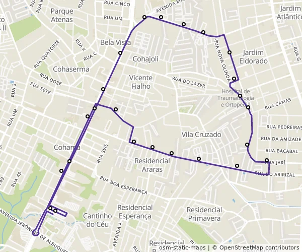 Mapa do itinerário da linha