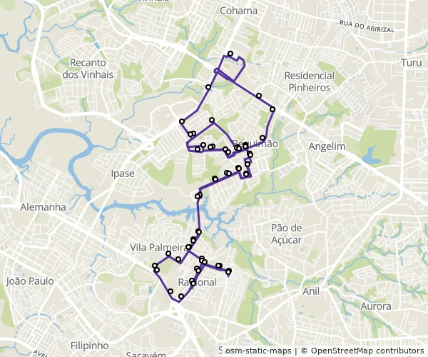Mapa do itinerário da linha