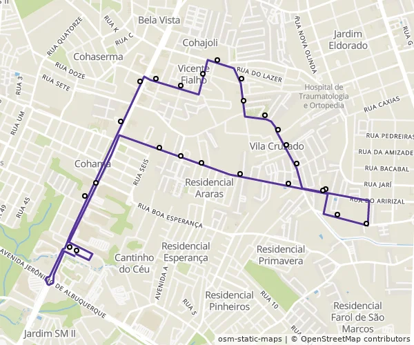Mapa do itinerário da linha