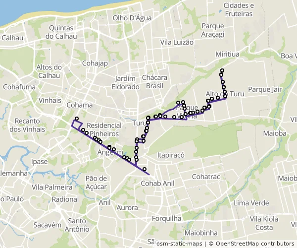 Mapa do itinerário da linha
