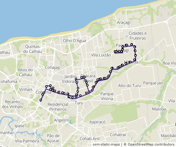 Mapa do itinerário da linha