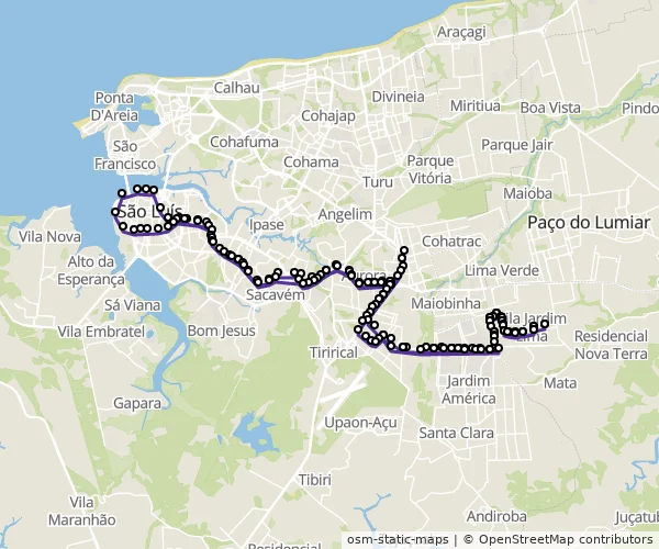 Mapa do itinerário da linha