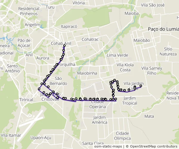 Mapa do itinerário da linha