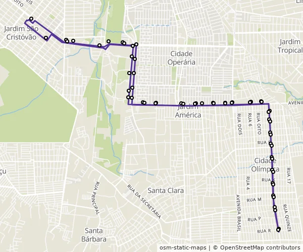 Mapa do itinerário da linha
