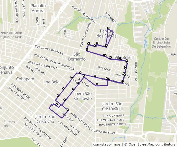 Mapa do itinerário da linha