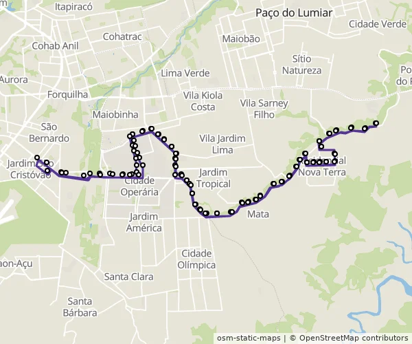 Mapa do itinerário da linha