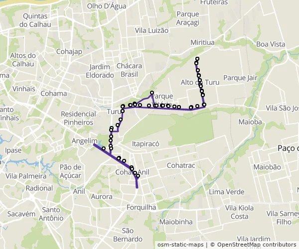 Mapa do itinerário da linha