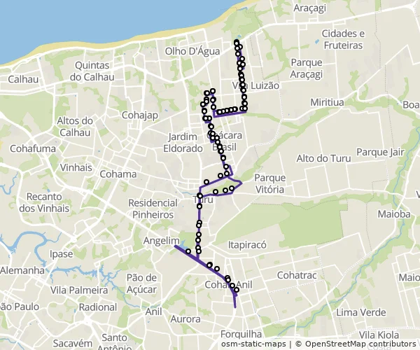 Mapa do itinerário da linha