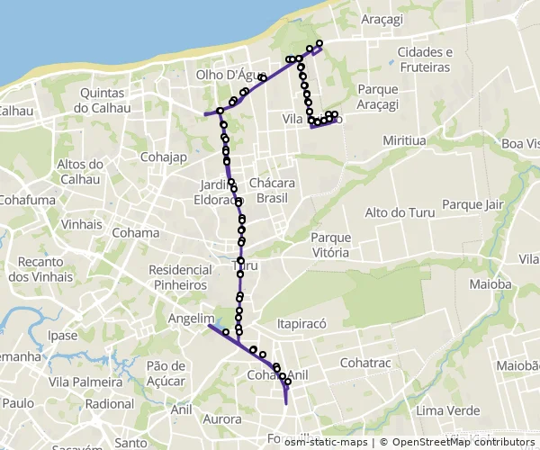 Mapa do itinerário da linha