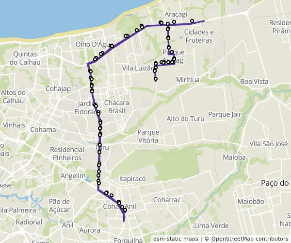 Mapa do itinerário da linha