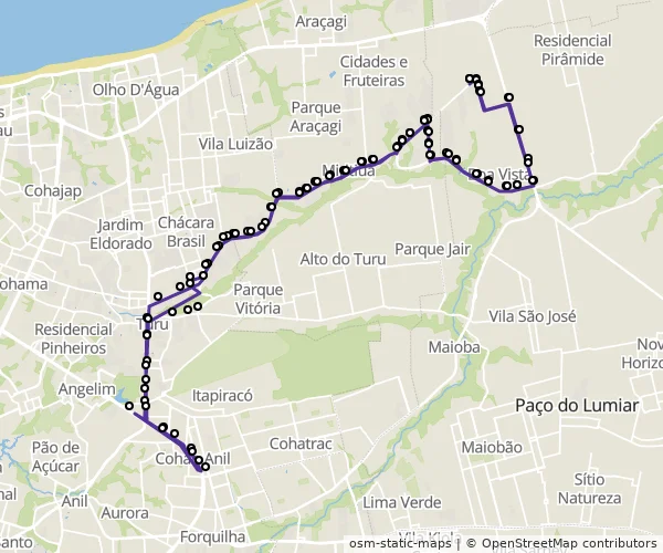 Mapa do itinerário da linha