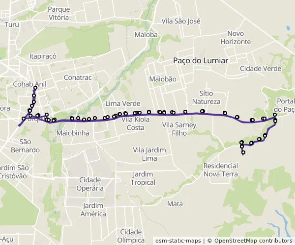 Mapa do itinerário da linha