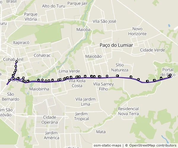 Mapa do itinerário da linha
