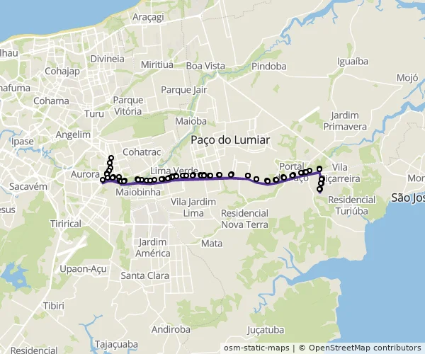 Mapa do itinerário da linha