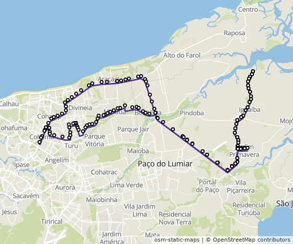Mapa do itinerário da linha