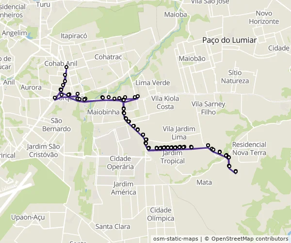 Mapa do itinerário da linha