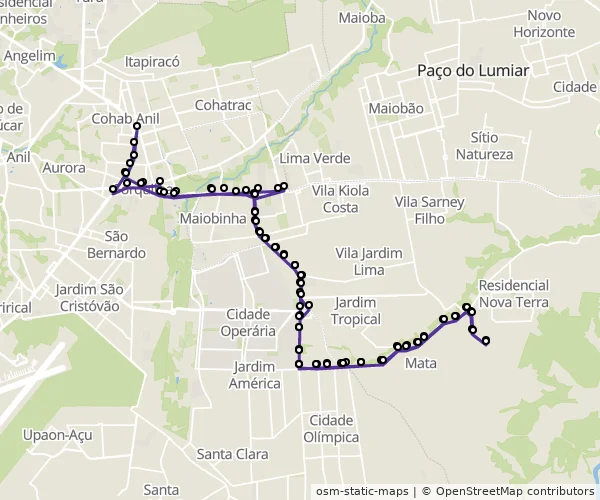 Mapa do itinerário da linha