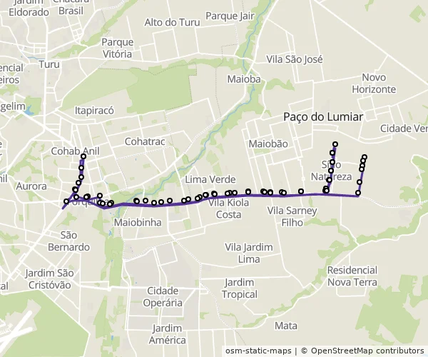 Mapa do itinerário da linha