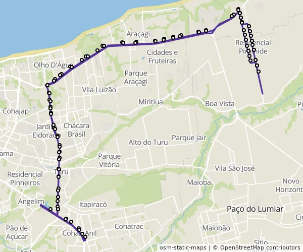 Mapa do itinerário da linha