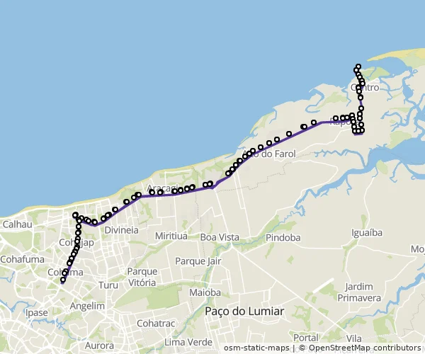 Mapa do itinerário da linha