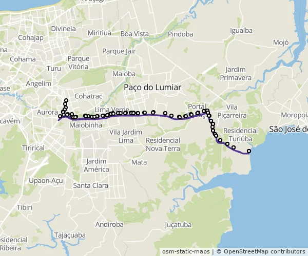 Mapa do itinerário da linha