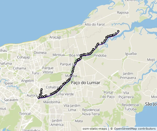 Mapa do itinerário da linha