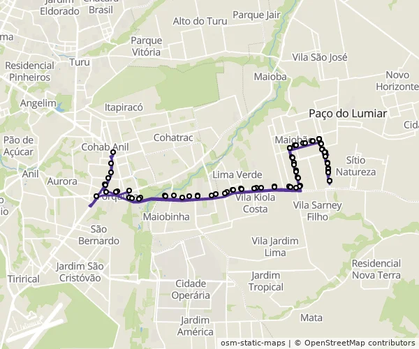 Mapa do itinerário da linha