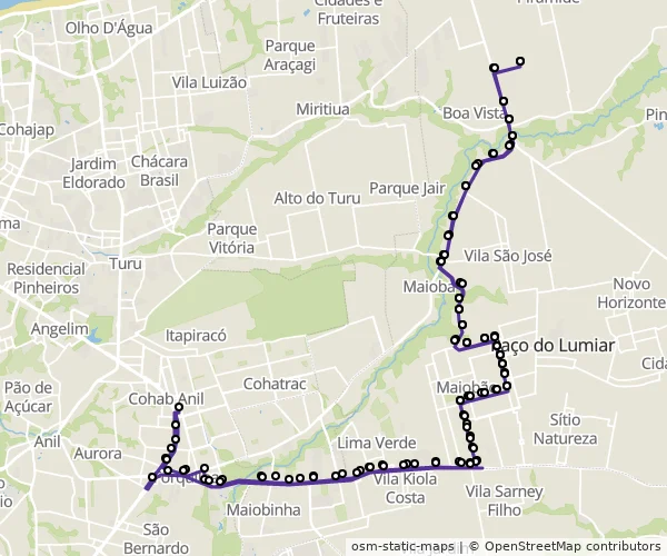Mapa do itinerário da linha
