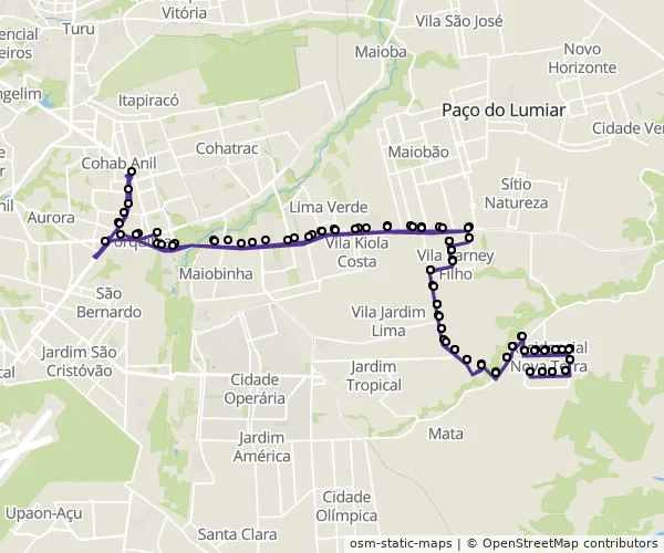 Mapa do itinerário da linha