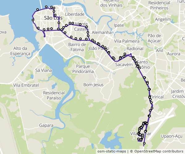 Mapa do itinerário da linha