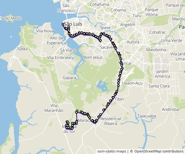 Mapa do itinerário da linha