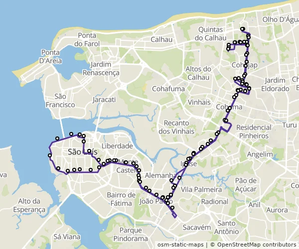 Mapa do itinerário da linha