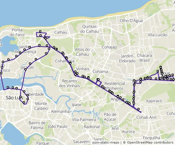 Mapa do itinerário da linha