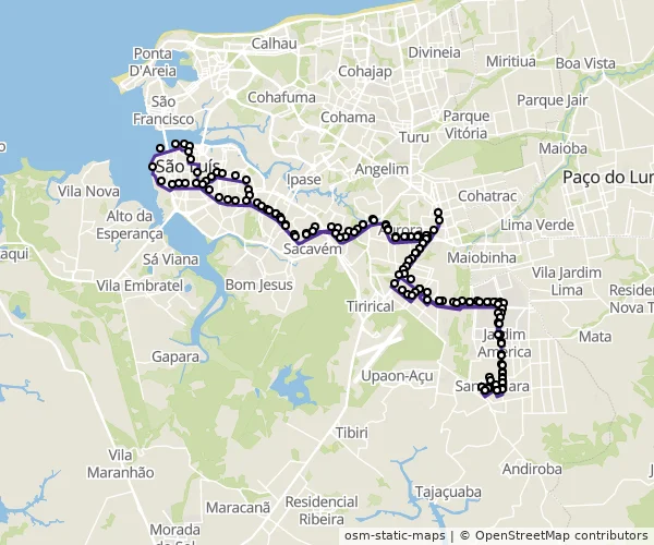 Mapa do itinerário da linha