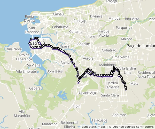 Mapa do itinerário da linha