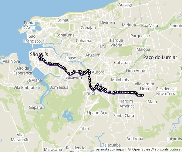 Mapa do itinerário da linha