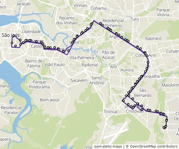 Mapa do itinerário da linha