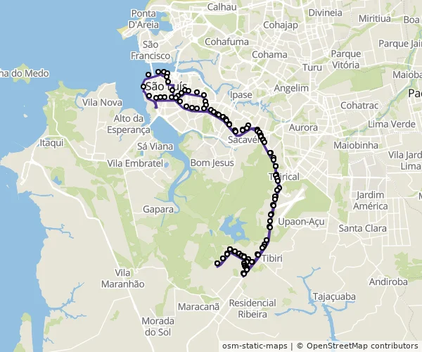 Mapa do itinerário da linha