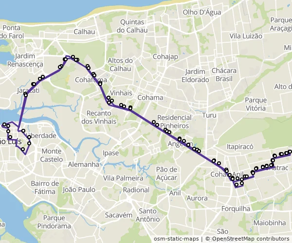 Mapa do itinerário da linha