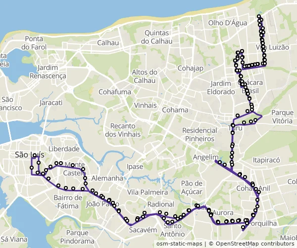 Mapa do itinerário da linha