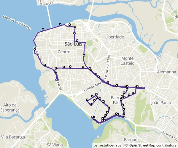 Mapa do itinerário da linha