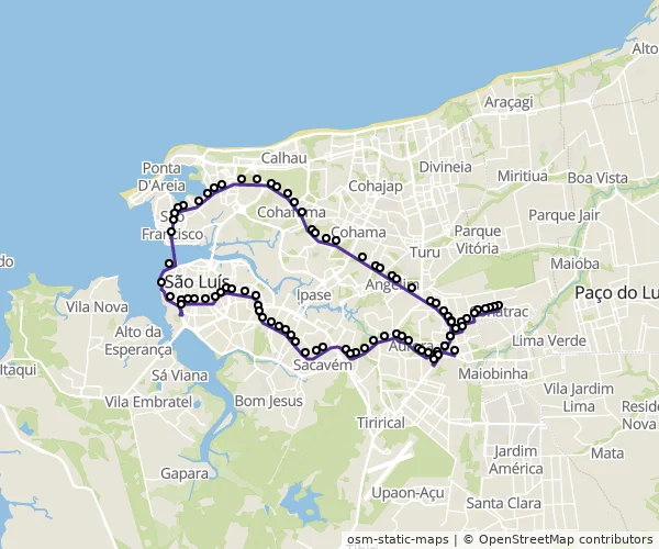Mapa do itinerário da linha