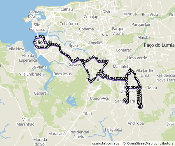 Mapa do itinerário da linha