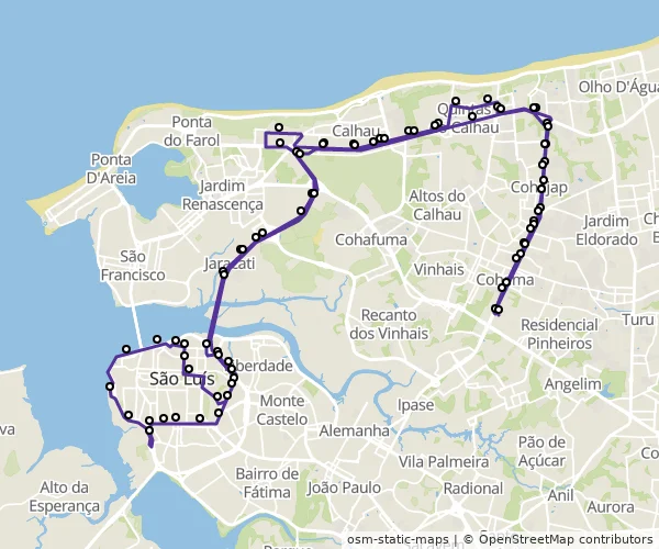Mapa do itinerário da linha